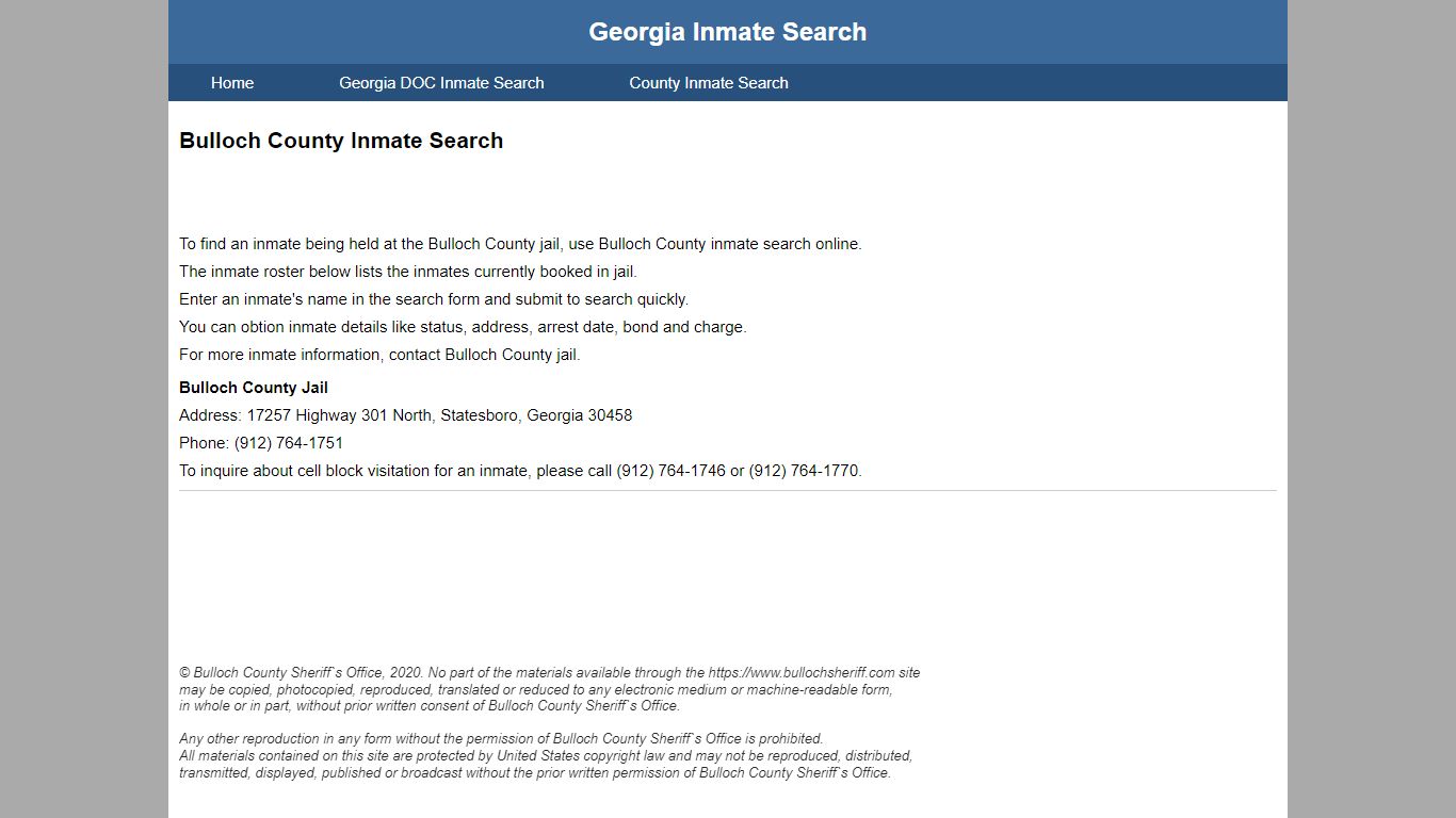 Bulloch County Jail Inmate Search